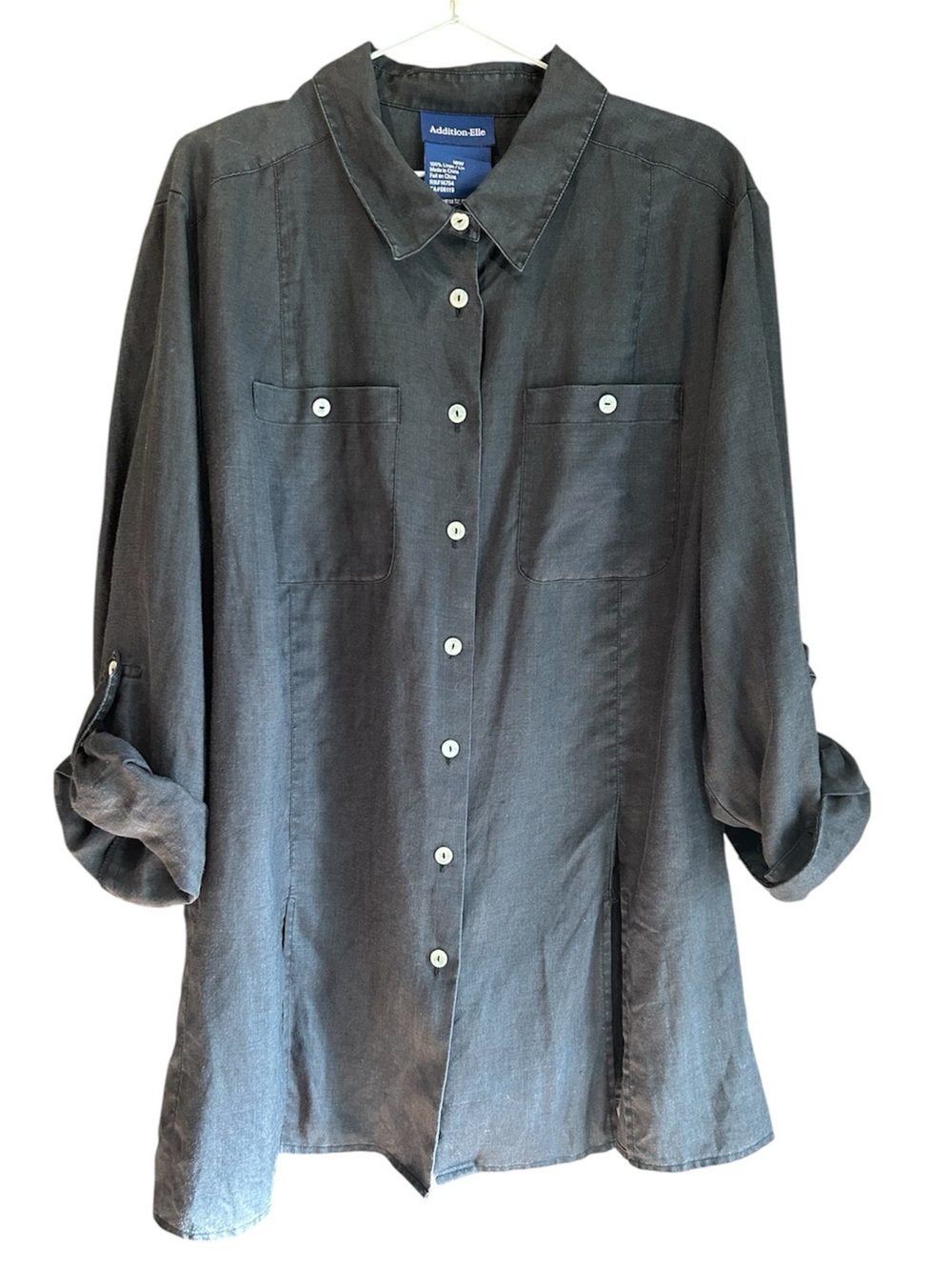 Addition Elle Women’s Dark Gray Button-Down Shirt